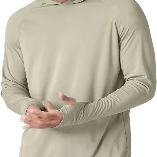 FAS Pro Men's UPF 50+ Sun Protection Hoodie Shirt Long Sleeve Khaki - FishAndSave