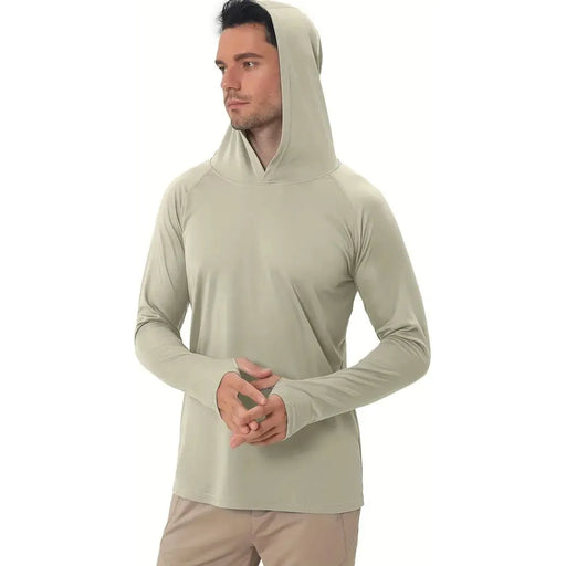 FAS Pro Men's UPF 50+ Sun Protection Hoodie Shirt Long Sleeve Khaki - FishAndSave