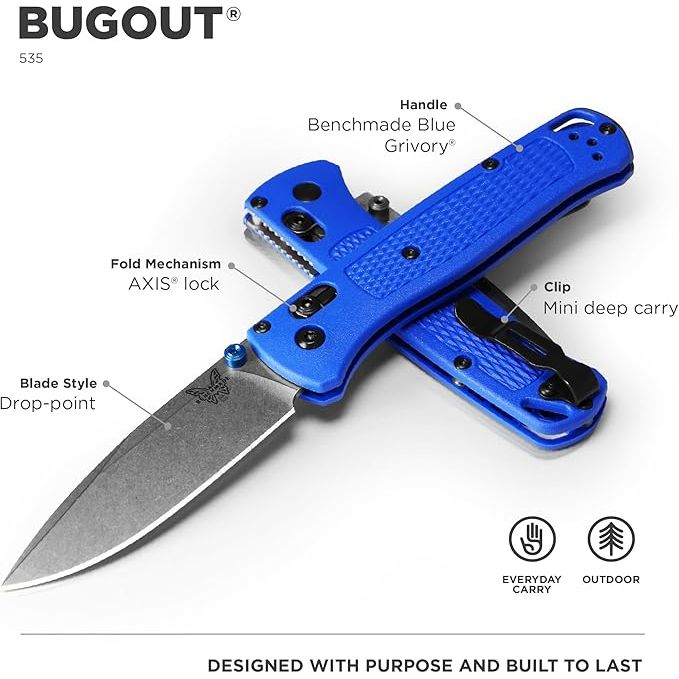 Benchmade BM535 535 Bugout Axis - Non Serrated - Blue Handle - Tools & KnivesBenchmadeClearanceFishAndSave