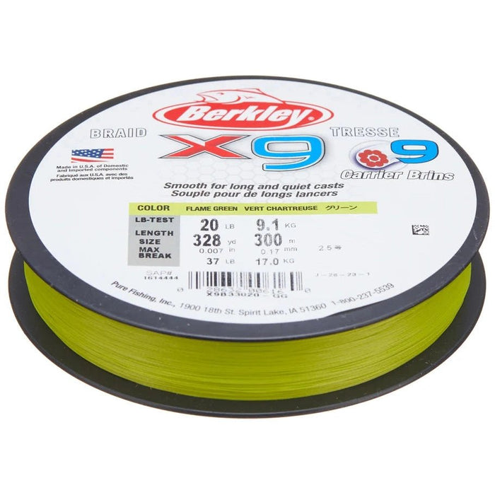 Berkley X9 Braid 328 Yds 20Lb Flame Green - Line/LeaderBerkleyBass028632006160FishAndSave