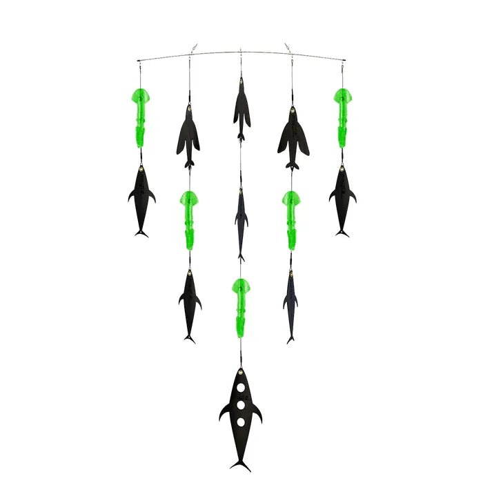 Fish Razr Spreader bar kit. 36" bar with Flapz and 9" green squid in carrying case - TrollingFish RazrSaltwater856243005674FishAndSave