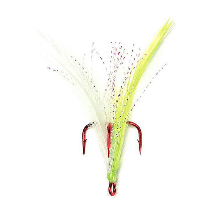 Mustad Feathered Treble Hooks Qty 2 White Chartreuse