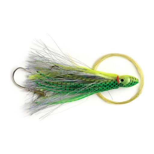 P - Line Rigged Squid W/ Tinsel Insert 4.5" Green/Yellow Black Dots Qty 1 - FishAndSave015789037291FishAndSave