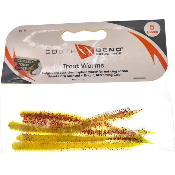South Bend Trout Worm Corn Scent 4" Qty 5 - PlasticsSouth BendRed ChartreuseFreshwater039364416073FishAndSave