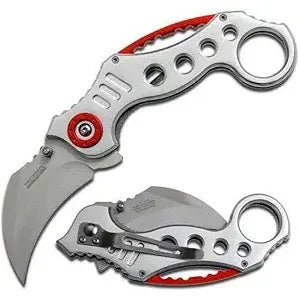 Tac-Force TF-578S Tactical Spring Assisted Knife Hawksbill Blade Silver Red - FishAndSave