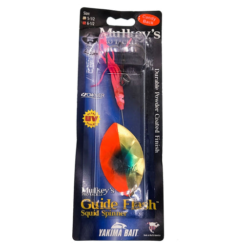 Yakima Bait Mulkey's Guide Flash Squid Spinner 6-1/2" Brass Flame Blue Dot - FishAndSave