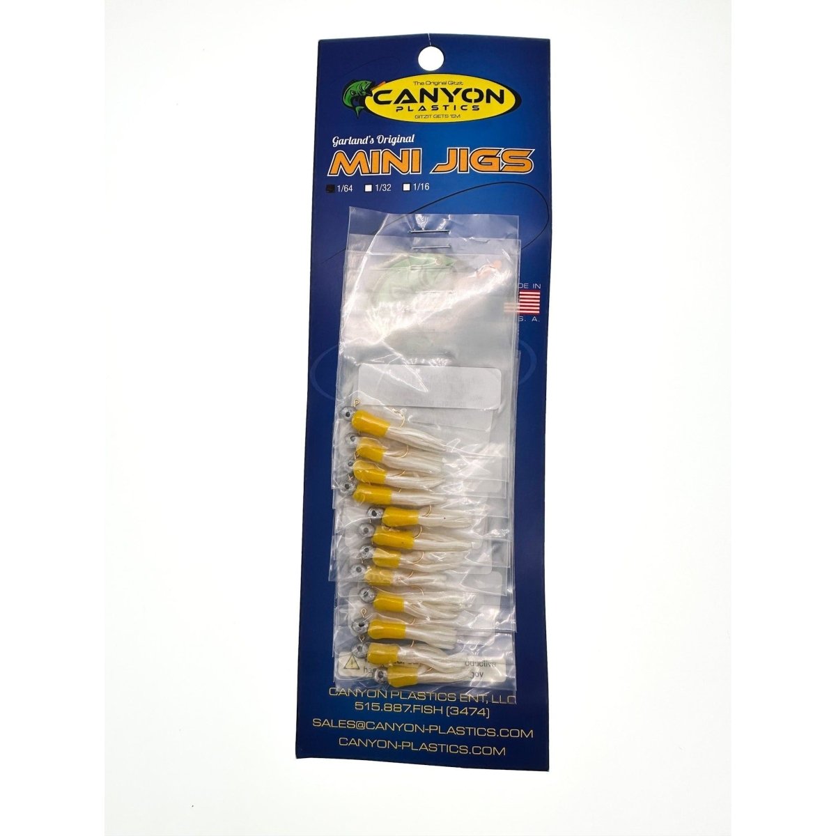 canyon plastics fishing lures Mini Jig, 1/64 oz Yellow White Card of 12 rigs or pitch and retrieve them Canyon Plastics Gitzit Tubes 10