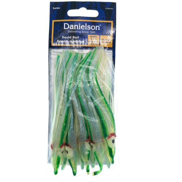Danielson Squid Bait 4.5" UV Pearl Green Qty 10 - FishAndSave