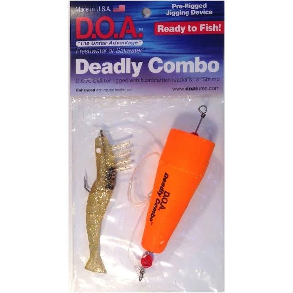 DOA DEADLY COMBO POPPER CLACKER W/ 3" SHRIMP Gold Glitter Qty1