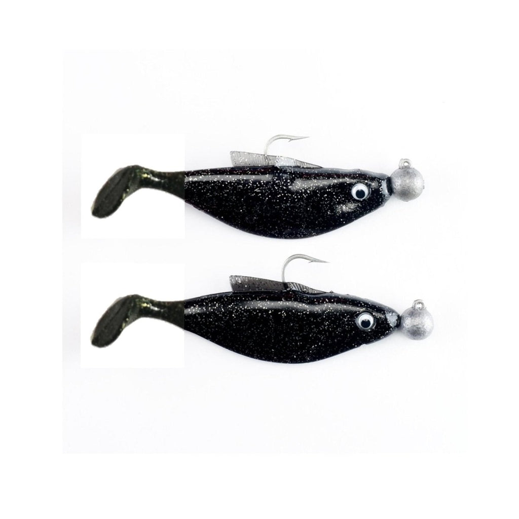 felmlee fishing lures Felmlee Patsy Flash Paddle Tail Swim Bait 5-1/4" 1.5 Oz Qty 2 Black Silver Flake