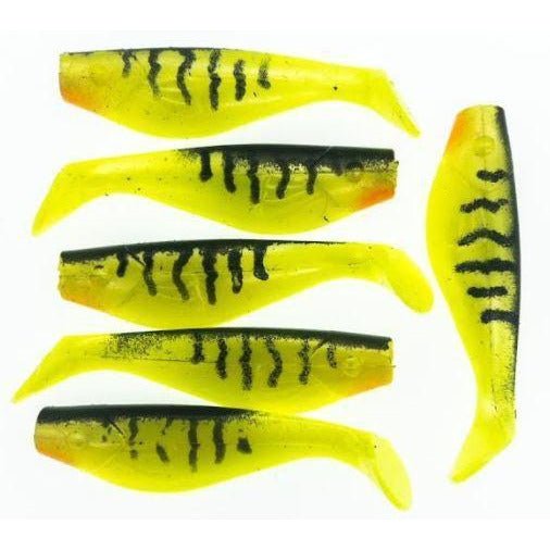 Hand Painted 3" Paddle Tail Shads Fire Tiger Yellow Chartreuse QTY 48 - FishAndSave