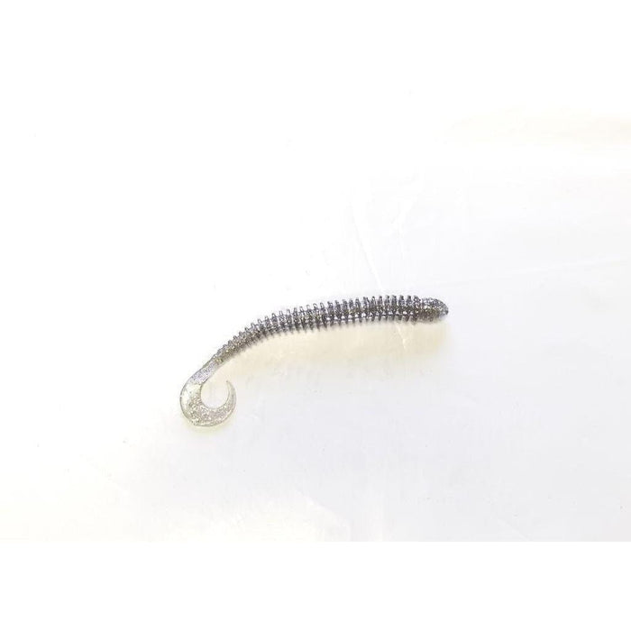 Jed Welsh Curly Tail Ribbed Worm 4" Smoke Glitter Qty 10 - FishAndSave