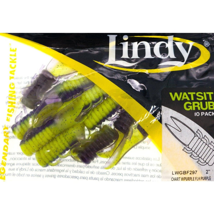 Lindy Watsit Grub Fat Bodies 2" Qty 10 - PlasticsLindyChartreuse Purple Flake/PurpleBass025787684007FishAndSave