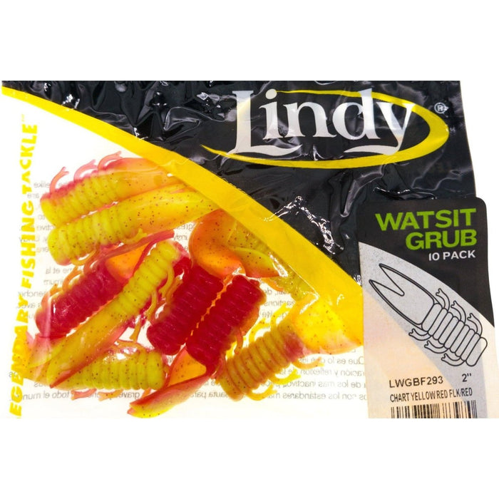 Lindy Watsit Grub Fat Bodies 2" Qty 10 - PlasticsLindyChartreuse/Yellow Red Flake/RedBass025787683970FishAndSave