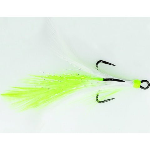 Mustad Feathered Treble Hooks Qty 2 White Chartreuse - FishAndSave