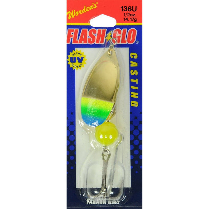 Yakima Bait Worden's Flash Glo Spinner 1/2 Oz Brass Chartreuse Green Blue - FishAndSave
